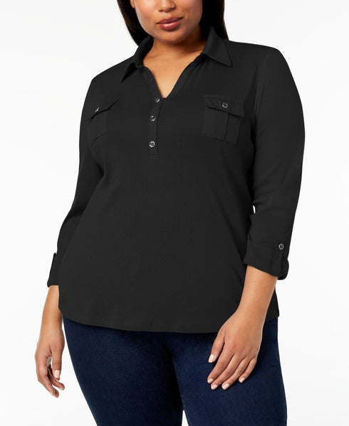 Karen Scott Plus Size Cotton Polo Top